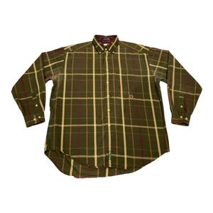 Vintage Tommy Jeans Hilfiger Men's M Green Plaid Long Sleeve Button Up Shirt